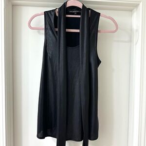 Kate Moss x Topshop Black Metallic Sleeveless Top with Scarf Tie, Size Medium